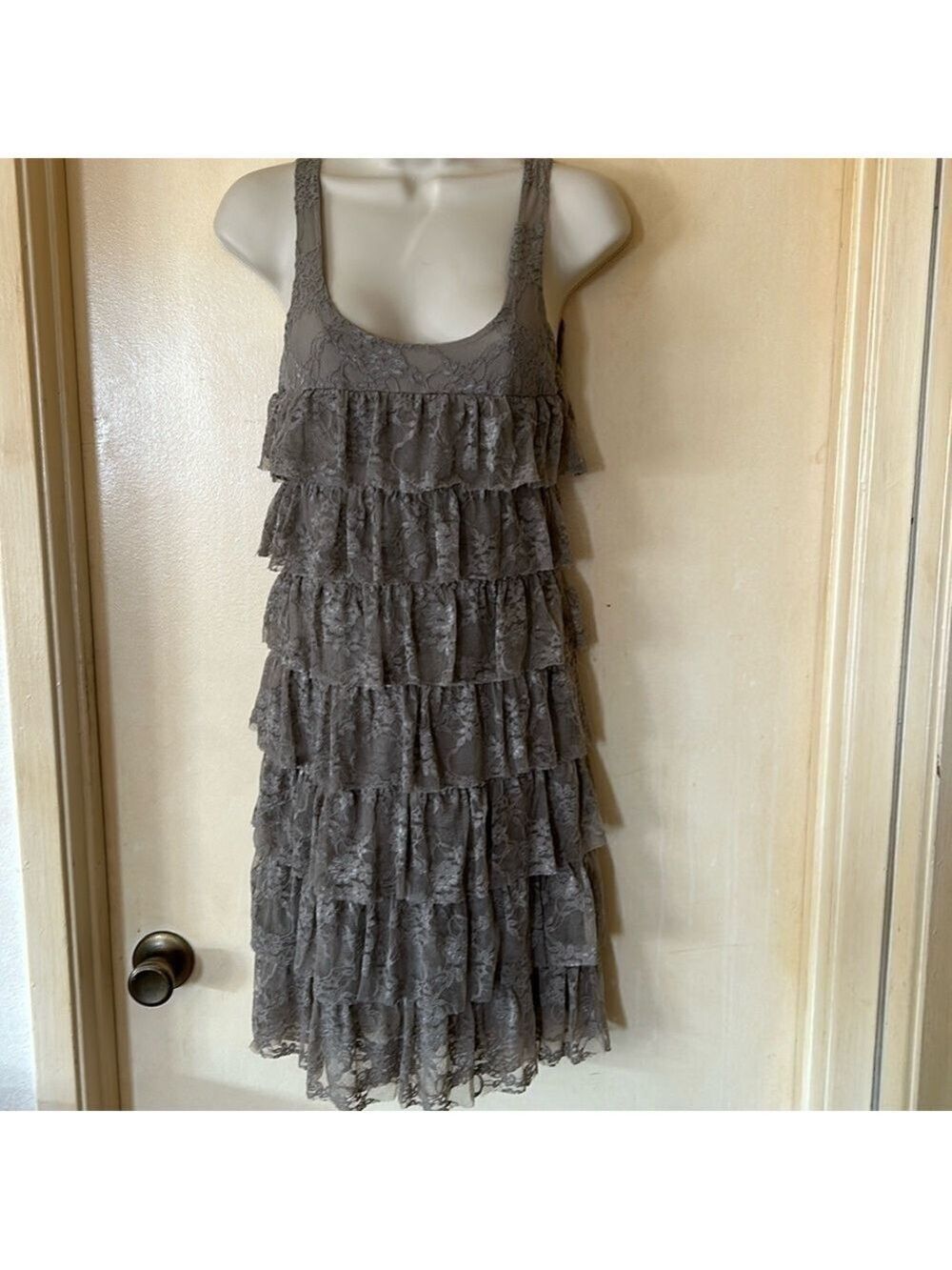 INC International Concepts grey lace ruffle slip on dress size 2P
